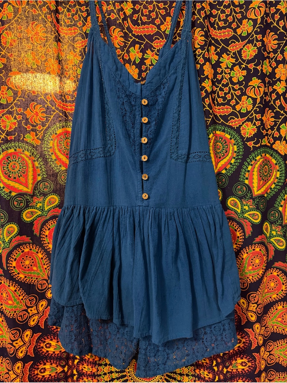 Free People Free-est blue button front romper L adjustable straps flattering - Picture 2 of 7